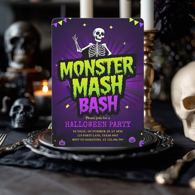 Cartes Pour Fêtes Annuelles Monster Mash Bash Halloween | Éffrayant (Créateur téléchargé)