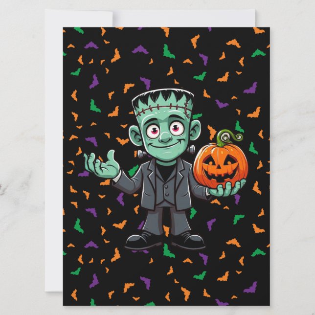 Cartes Pour Fêtes Annuelles Monstre du mignon Frankenstein avec chauve-souris/ (Devant)