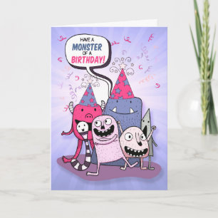 Cartes Pour Fêtes Annuelles Monstres de caricature rose et violet pour l'anniv