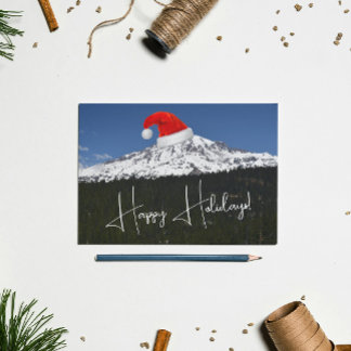 Cartes Pour Fêtes Annuelles Mont Rainier enneigé avec Santa Hat