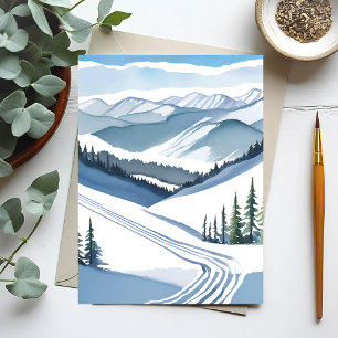 Cartes Pour Fêtes Annuelles Montagne de ski à l'aquarelle