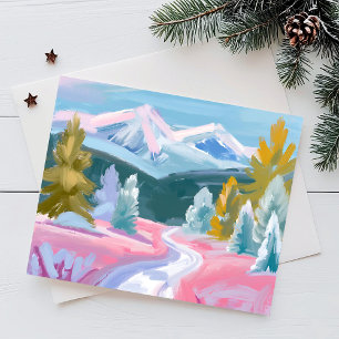 Cartes Pour Fêtes Annuelles Monts Pastel, paysage hivernal Contours de peint
