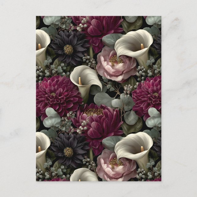 Cartes Pour Fêtes Annuelles Moody Floral avec Dahlias et Calla Lilies (Devant)
