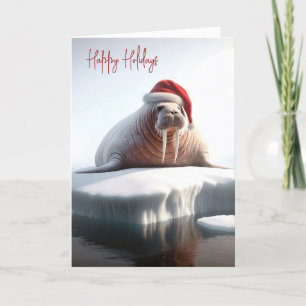 Cartes Pour Fêtes Annuelles Morse portant un chapeau de Père Noël
