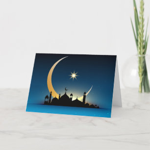 Cartes Pour Fêtes Annuelles Mosquée Crescent Moon Ramadan, turquoise, noir