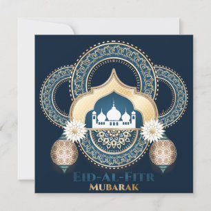 Cartes Pour Fêtes Annuelles Mosquée de l'Aïd Moubarak Lanterne islamique Bleu 