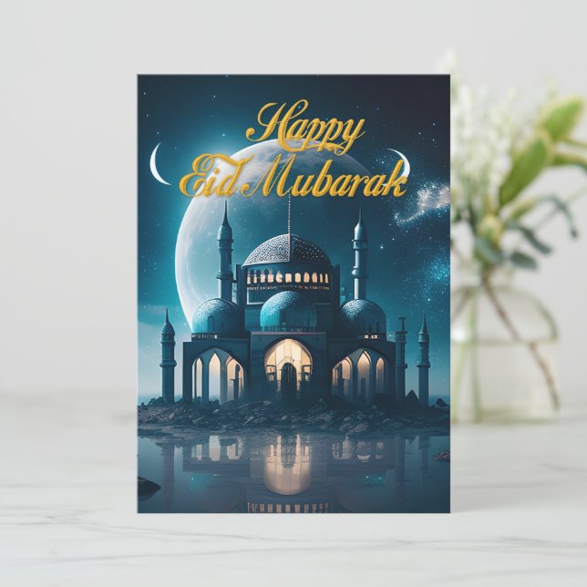 Cartes Pour Fêtes Annuelles Mosquée Futuriste Au Feu De La Lune (Debout devant)