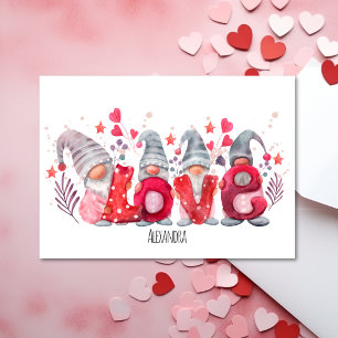 Cartes Pour Fêtes Annuelles Mot d'amour rouge avec aquarelle Gnomes Valentines