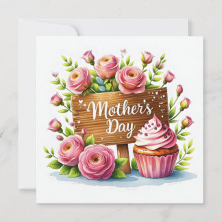 Cartes Pour Fêtes Annuelles Mother's Day Cupcake and Roses 