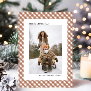 Cartes Pour Fêtes Annuelles Motif à carreaux et gingham marron moka Photo Noël