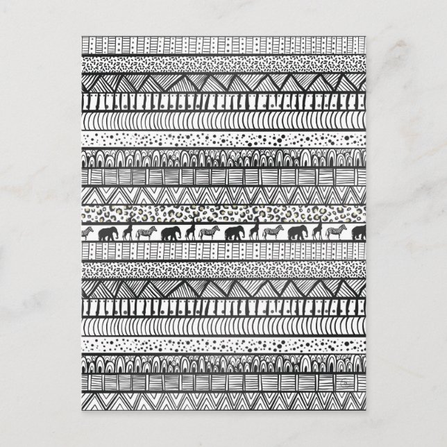 Cartes Pour Fêtes Annuelles Motif africain tribal noir blanc (Devant)