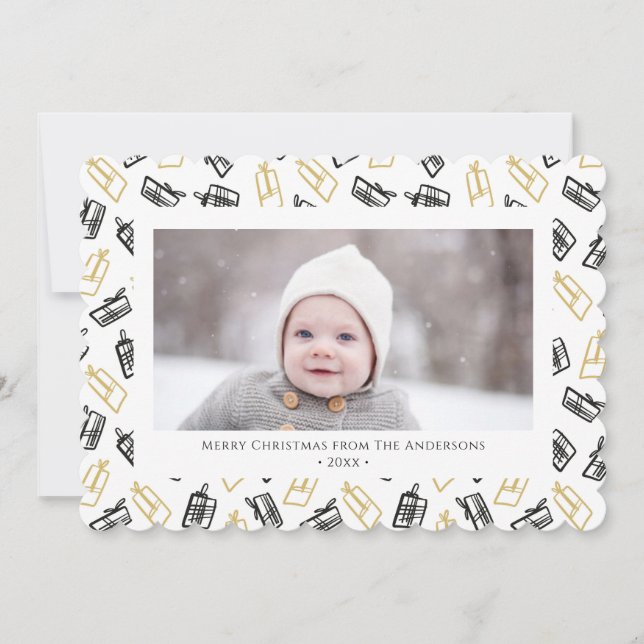 Cartes Pour Fêtes Annuelles Motif cadeau Black Script mignon or noir (Devant)