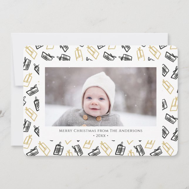 Cartes Pour Fêtes Annuelles Motif cadeau Black Script mignon or noir (Devant)