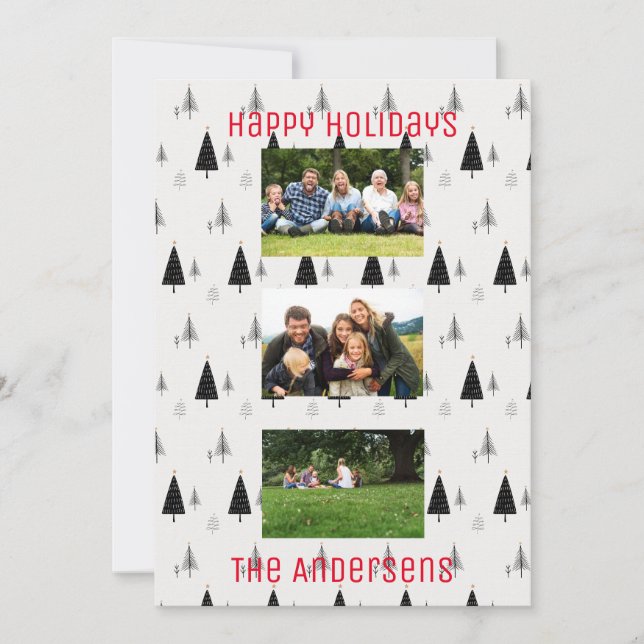 Cartes Pour Fêtes Annuelles Motif d'arbre de Noël noir et blanc moderne (Devant)