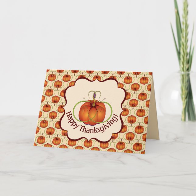 Cartes Pour Fêtes Annuelles Motif d'automne du Citrouille orange Curvy (Devant)