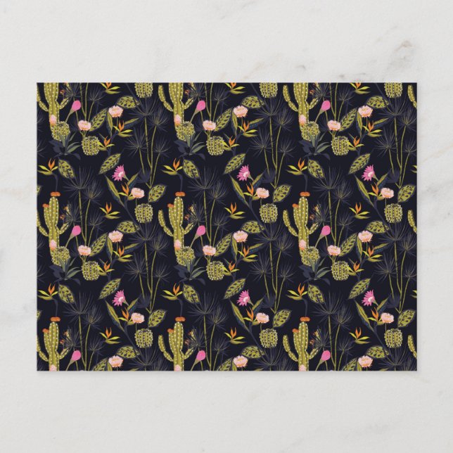Cartes Pour Fêtes Annuelles Motif de cactus nocturne d'été foncé (Devant)