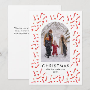Cartes Pour Fêtes Annuelles Motif de canne festive de Noël photo de famille