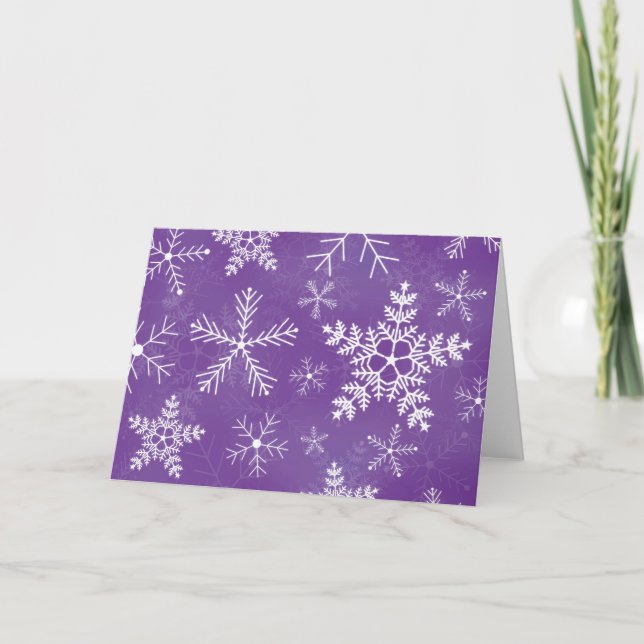 Cartes Pour Fêtes Annuelles Motif de flocon de neige violet et blanc (Devant)