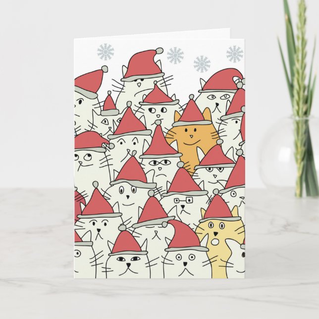 Cartes Pour Fêtes Annuelles Motif de Noël avec beaucoup de chats drôles (Devant)
