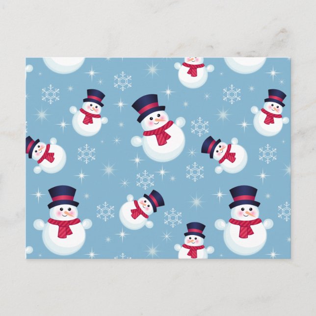 Cartes Pour Fêtes Annuelles Motif De Noël Bleu Avec Snowmen Et Snowflakes (Devant)