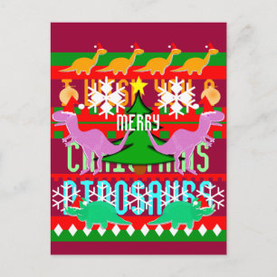 Cartes Pour Fêtes Annuelles Motif de Noël moche mignon Dinosaures caricature