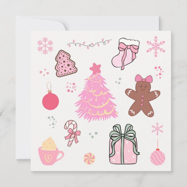 Cartes Pour Fêtes Annuelles Motif de Noël rose (Devant)