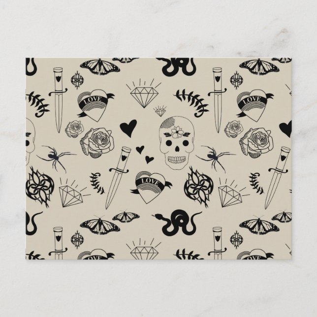 Cartes Pour Fêtes Annuelles Motif de tatouage à main noir et beige (Devant)