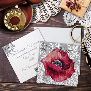Cartes Pour Fêtes Annuelles Motif floral à texture de lin vintage rouge fleur 