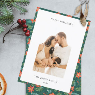 Cartes Pour Fêtes Annuelles Motif floral de Noël vert rouge Photo Heureux