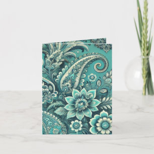Cartes Pour Fêtes Annuelles Motif floral paisley turquoise