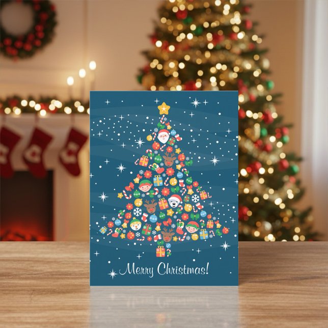Cartes Pour Fêtes Annuelles Motif joyeux d'arbre de Noël en bleu (Créateur téléchargé)