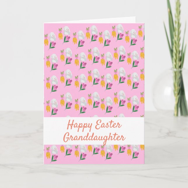 Cartes Pour Fêtes Annuelles Motif lapins, carottes et tulipes pourpres (Devant)