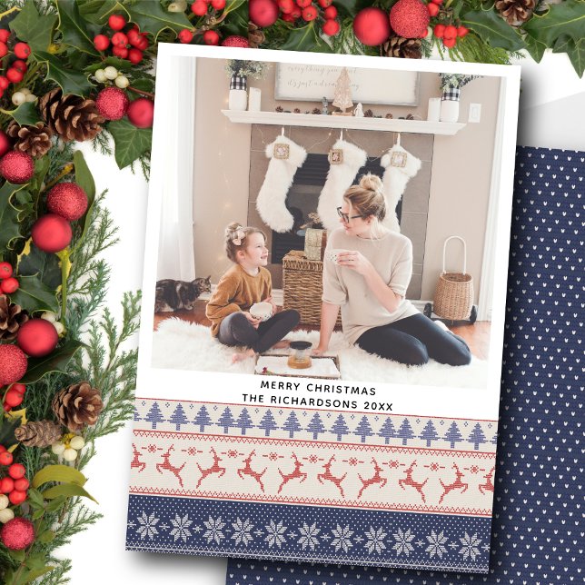 Cartes Pour Fêtes Annuelles Motif moderne Blue Nordic Sweater Flying Reindeer (Créateur téléchargé)