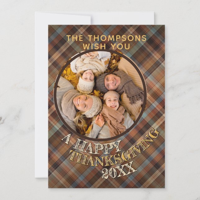Cartes Pour Fêtes Annuelles Motif Plaid Thanksgiving personnalisé (Devant)