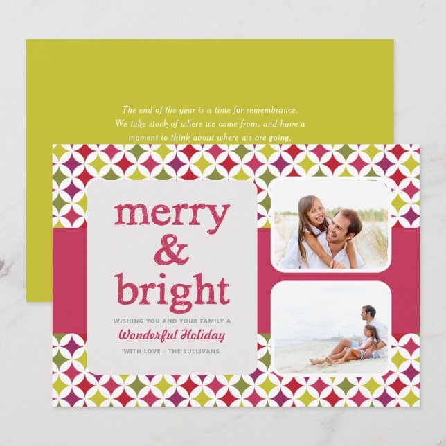 Cartes Pour Fêtes Annuelles Motif rétro Merry et Bright Christmas Photo (Devant / Derrière)