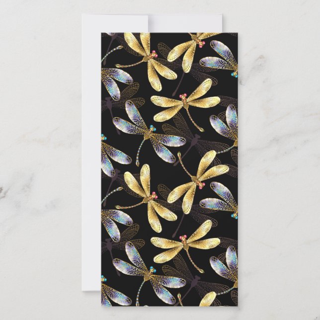 Cartes Pour Fêtes Annuelles Motif sans couture avec libellules d'or (Devant)
