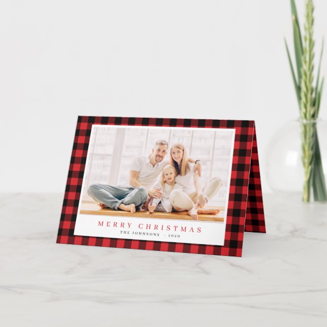 Cartes Pour Fêtes Annuelles Motif Tartan rouge rouge de Noël moderne (Devant)