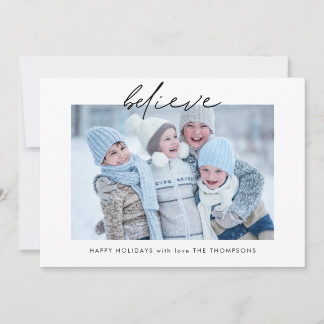 Cartes Pour Fêtes Annuelles Motivational Believe Script Photo Noël (Devant)
