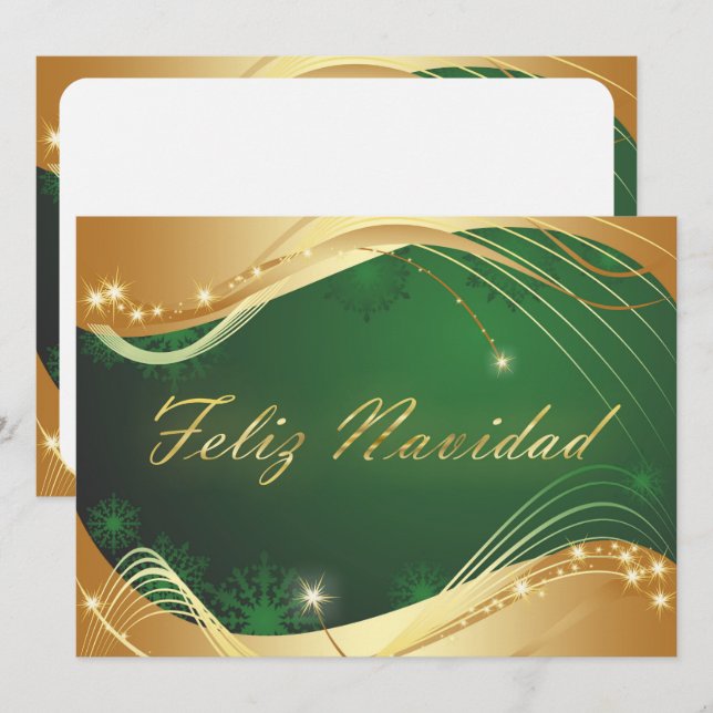 Cartes Pour Fêtes Annuelles Motivo dorado de Navidad con fondo verde (Devant / Derrière)
