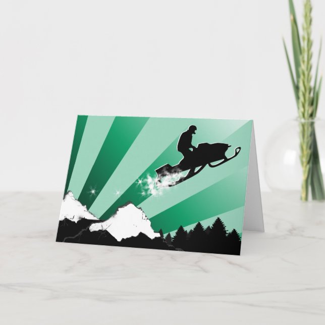 Cartes Pour Fêtes Annuelles motoneige. pthalo. (Devant)