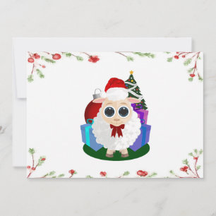 Cartes Pour Fêtes Annuelles Mouton de Noël Mignon Bordure de Gui Festive