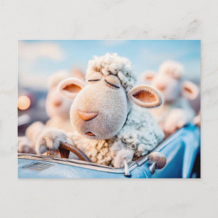 Cartes Pour Fêtes Annuelles Mouton dormant au volant de la voiture illustratio
