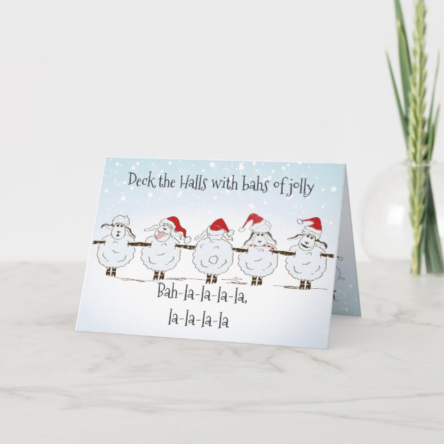 Cartes Pour Fêtes Annuelles Moutons amusants Deck de Noël dans les Halls (Devant)