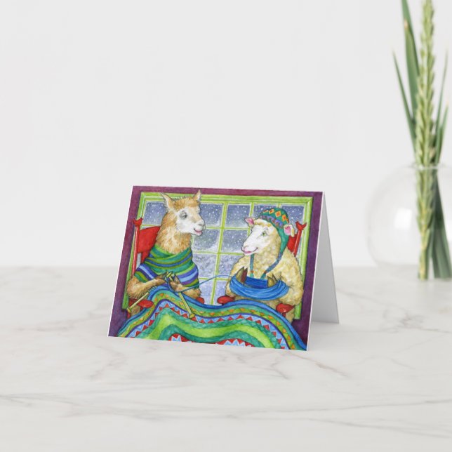 Cartes Pour Fêtes Annuelles Moutons et lama de tricot (Devant)