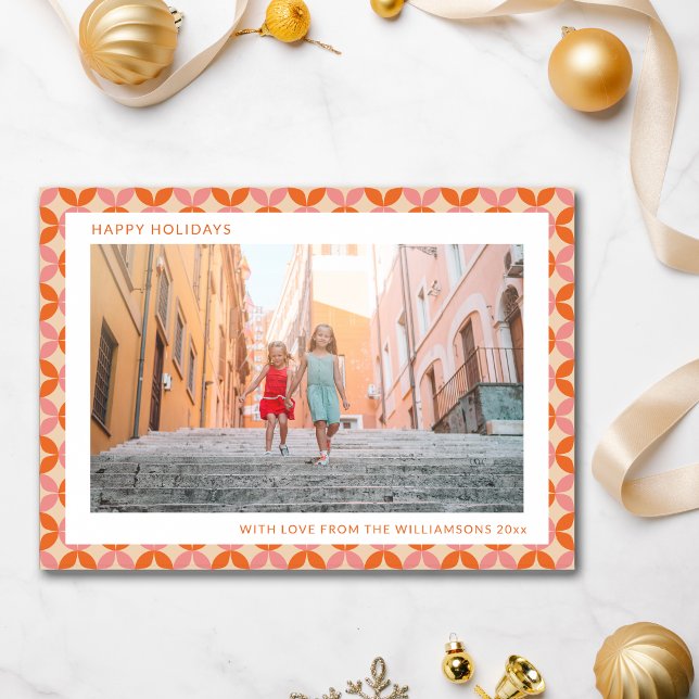 Cartes Pour Fêtes Annuelles Moyenne Siècle Rose Orange Unique Deux Photo (Créateur téléchargé)