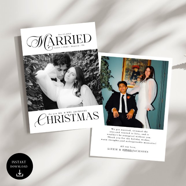 Cartes Pour Fêtes Annuelles Mr & Mrs Newlyweds Photo First Married Christmas (Créateur téléchargé)