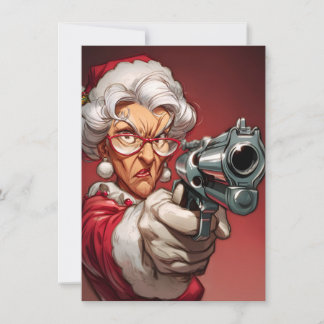 Cartes Pour Fêtes Annuelles Mrs Claus has a Gun Funny Christmas Cards