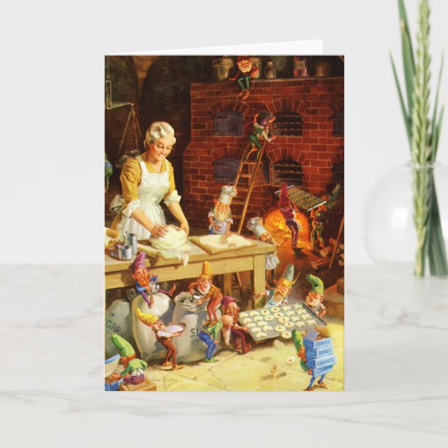 Cartes Pour Fêtes Annuelles Mrs. Claus & Santa's Elves Bake Christmas Cookies (Devant)