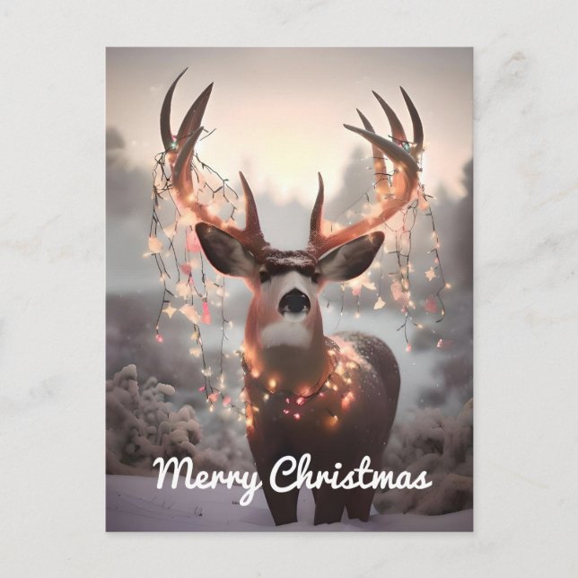 Cartes Pour Fêtes Annuelles Mule Deer et les lumières de Noël (Devant)
