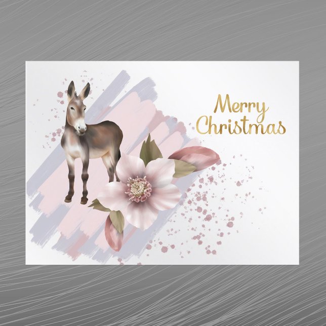 Cartes Pour Fêtes Annuelles Mule rose de Noël Mule d'aquarelle florale (Créateur téléchargé)